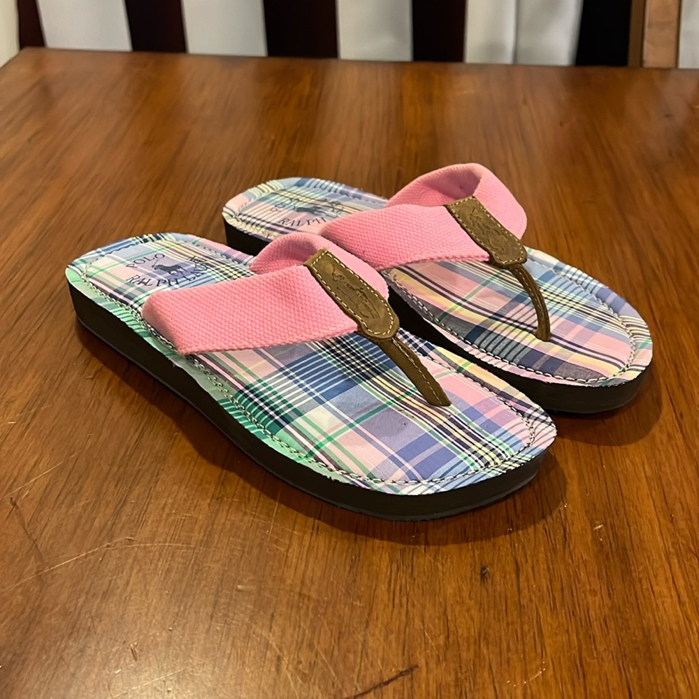 Polo Ralph Lauren Terry Flip Flops Sandals Shoes Thongs Shoes Youth Girls Size 4